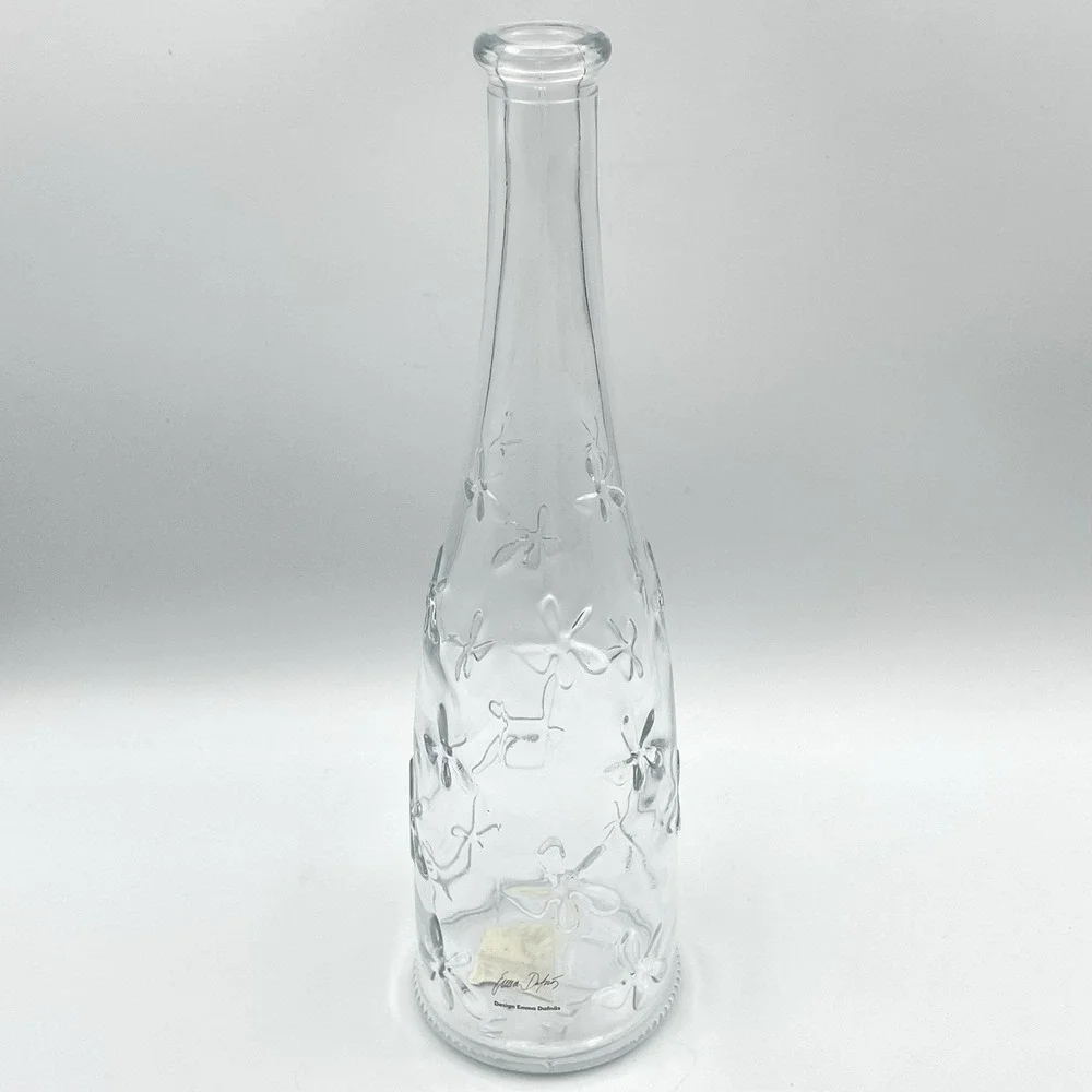 Vintage IKEA Emma Dafnäs Embossed Glass Daisy Bottle Vase Clear Floral Flowers